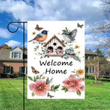 Gkyygk Welcome Garden Flag Home Bird House Flower Butterfly Banners Double Sided 12x18 Inches Farmhouse Holiday Outside Decorations Burlap Yard Flag