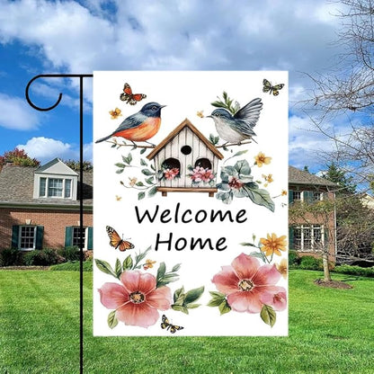Gkyygk Welcome Garden Flag Home Bird House Flower Butterfly Banners Double Sided 12x18 Inches Farmhouse Holiday Outside Decorations Burlap Yard Flag