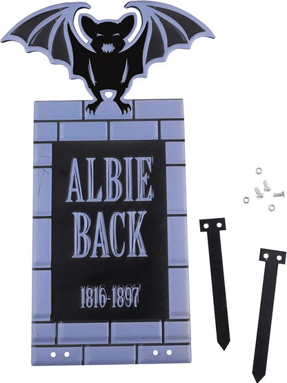 SCS Direct 3-D Metal Halloween Ghost Cemetery XL 17" Tombstone w Stakes -Albie Back- Durable, Rustproof, UV Raised Printing-Upgrade Your Haunted House Mansion w Cemetary Lawn Decor