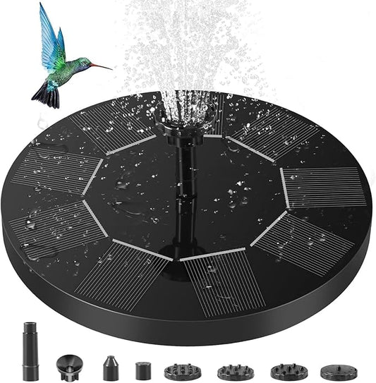 2.5W Upgraded Solar Bird Bath Fountain Pump, 7" Solar Powered Water Fountain with 6 Nozzles, for Bird Bath, Garden, Pond, Pool, Outdoor - Solar Water Pump for Birds & Decor