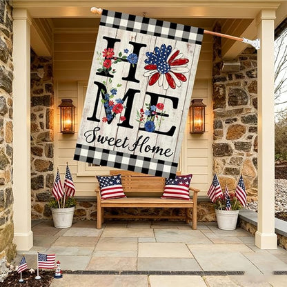 ORTIGIA Memorial Day Patrioctic House Flag Burlap Vertical Double Sided 4th of July Independence Day Home Sweet Home Large House Flag Yard Outside Outdoor Decor 28x40 Inch