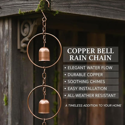 Metal Bell Rain Chain for Gutters, Rust Resistant Outdoor Rain Catcher, Perfect for Heavy Rain, Indoor/Outdoor Decoration, Dark Bronze Finish