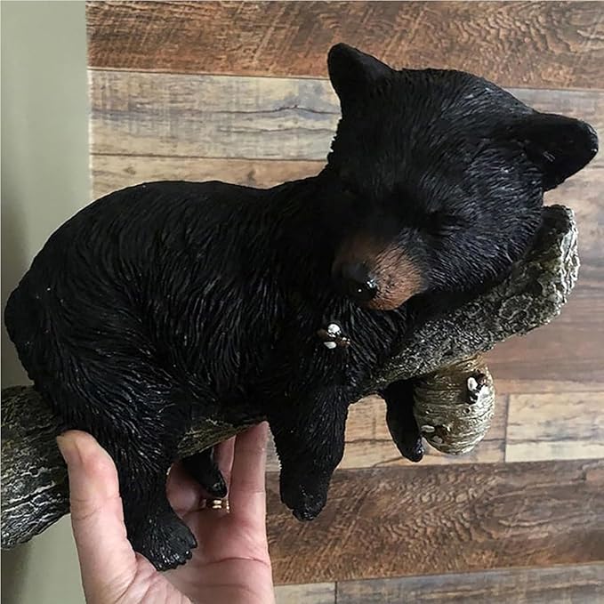 Black Bear Cub & Tree Faces Outdoor Decor - Statue with Stump Sculpture, Garden Peeker Tree Hugger Art for Outdoor Garden Decoration