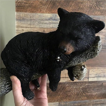 Black Bear Cub & Tree Faces Outdoor Decor - Statue with Stump Sculpture, Garden Peeker Tree Hugger Art for Outdoor Garden Decoration