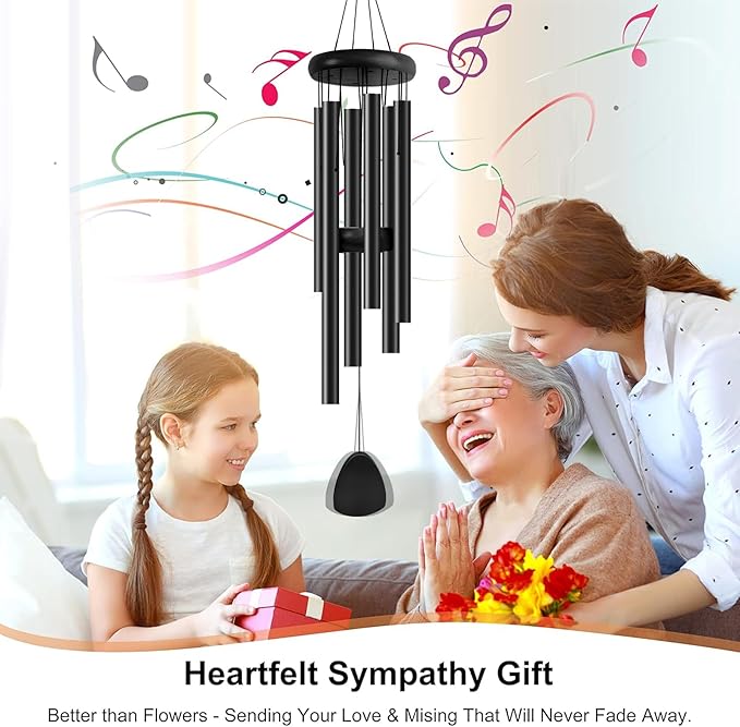 Bursvik Large Aluminium Wind Chimes 37 Inches to Create a Zen Atmosphere Suitable for Outdoor, Garden, Patio Decoration. Classic Wind Chimes with Wind Catcher as a Gift for Unisex(Whole Black)
