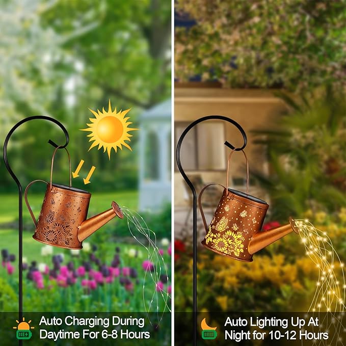 Solar Watering Can Light, Solar Powered Hanging Lantern Landscape Lights, Decorative Garden for Yard Waterproof Garden Decor, Gifts for Mom, Grandma（Sunflower + Butterfly）