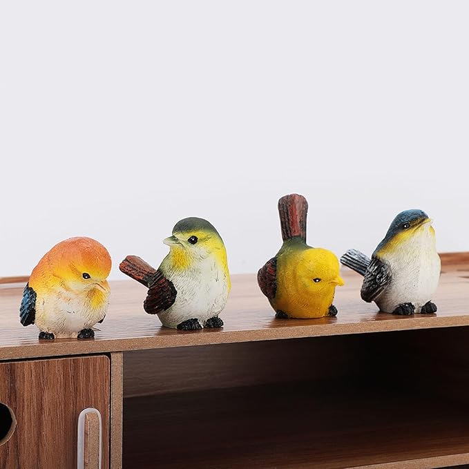 POCREATION Resin Birds Animal Figurine Decoration, 4 Pieces, Lawn Garden Ornaments for Home Courtyard Decor