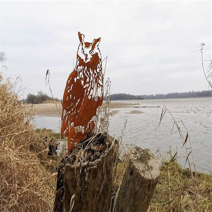 Garden Outdoor Decoration Rusty Metal Art Corten Steel Animal Decor Owl Handmade Bird for Yard Lawn Trees Fences Gates Windows Walls Grass, 3pcs