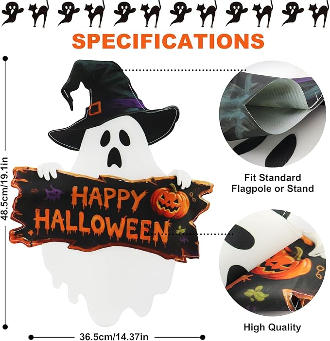 Halloween Ghost Garden Flags 12x18 Inch Double Sided, Happy Halloween Welcome Small Yard Flags for Outside, Farmhouse Front Porch Outdoor Fall Decor Holiday All Seasons Decoration