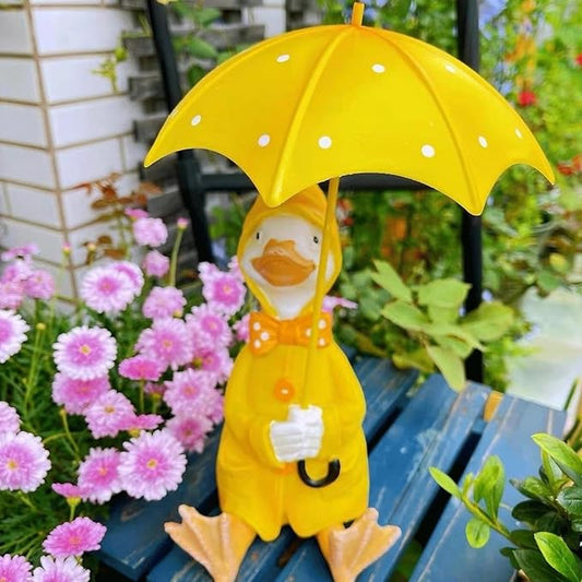 Garden Statues Duck Holding Umbrella Statue Resin Figurine Creative Craft Ornament Animal Sculpture Garden Decor Umbrella Yard Statue Yard Ornaments Decor