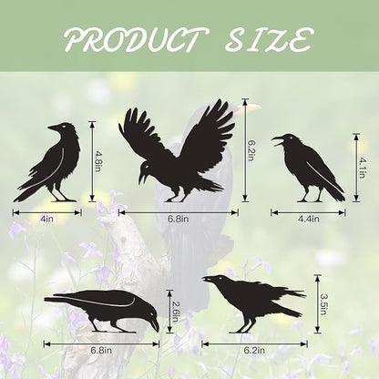 Raven Crow Fence Topper Decor, Metal Garden Birds Black Silhouette Statue, Halloween Witchy Gothic Ornament for Yard Fence, Fake Crow Home Garden Decoration (Rustic)