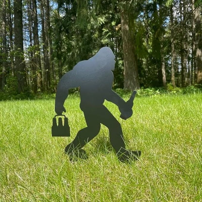 2025 Funny Bigfoot Garden Stake Metal Sign Art Yard Animal Decoration, Various Metal Sasquatch Black Big Foot Sculpture Outdoor Silhouette Statues for Garden Yard Patio Lawn (Beer)