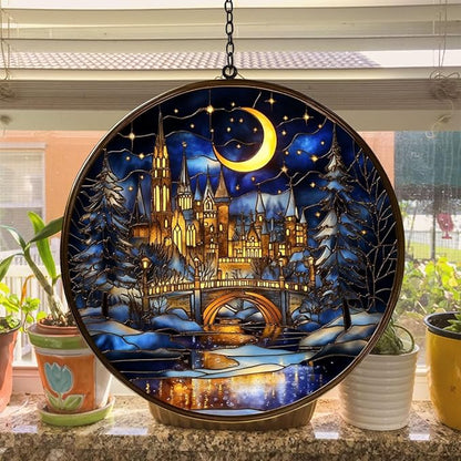 The City of Magic Acrylic Suncatcher Stained Glass Effect Window Car Hanging Christmas Ornament Indoor Outdoor Decor Garden Sun Catcher Panel for Acrylic Suncatcher Lover for Women Mom Grandma