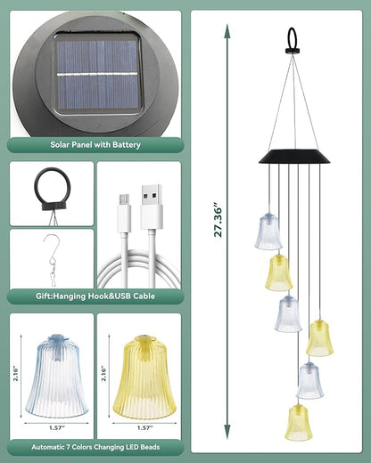 DOUBLEZHE Solar Wind Chimes for Outside, Color Changing Bell Wind Chimes, Birthday Gifts for Women Mom Grandma, Waterproof Outdoor LED Decoration Mobile Light for Garden Patio Yard Party Window Decor