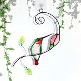 Handmade Stained Glass Hummingbird Suncatcher, Window Hanging Ornament with Flower Design, Indoor Outdoor Garden Decor