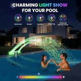 Swimming-Pool Waterfall Fountain w/Colorful Led-Lights - 7 Color Changing Above/Inground Pool Fountain Lights with Remote, Water Sprinkler Adjustable Height Pool Sprayer for Outdoor Yard Decoration