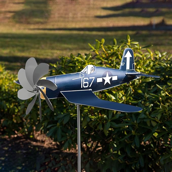 Airplane Wind Spinner, Airplane Weather Vane for The Yard Garden Wind Sculpture Windmill Aircraft Pinwheel Metal Handmade A-irplane W-eathervanes Windmill Outdoor Courtyard Decor Garden Pinwheels