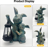 Solar Outdoor Statues Lantern Figurines Light Decorations for Garden Patio Balcony Yard Lawn, Ideal Gifts for Mom Friends (Bronze -Rabbit)