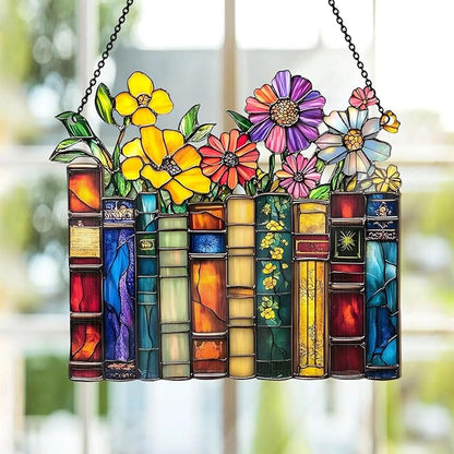 Jesuspirit - Window Hanging Suncatcher – Crystal Clear Acrylic & Wood Sun Catcher for Home Decor, for Women (Vintage Flower Book, 8 Inches)