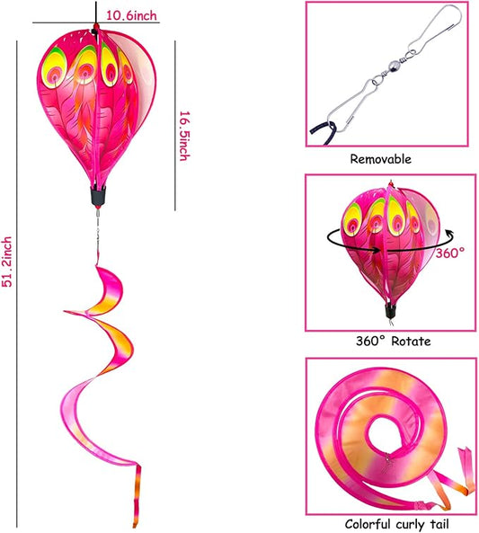 4 PCS Hot Air Balloon Wind Spinners Colorful Wind Spinner Fish Bubble Wind Sculptures Peacock Garden Spinner Wind Socks Rotating Wind Twister Spiral Spinner Hanging for Yard Garden Outdoor Decor