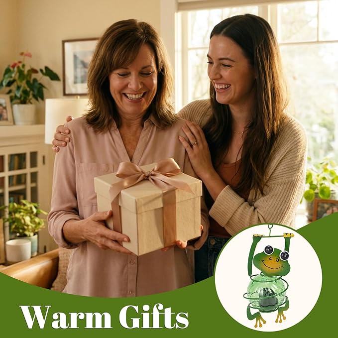 Calenzana Green Frog Outdoor Solar Garden Light, Waterpoof Hanging Solar Light for Yard Patio Backyard Porch, Gifts for Women Mom Grandma