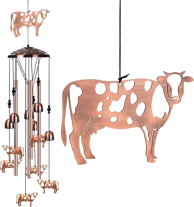 Briwooody Cow Wind Chimes for Outside Cow Gifts for Women Mom Metal Wind Chimes Memorial Birthday Decor for Outdoors Patio Garden Porch Yard Home Decoration