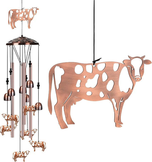 Briwooody Cow Wind Chimes for Outside Cow Gifts for Women Mom Metal Wind Chimes Memorial Birthday Decor for Outdoors Patio Garden Porch Yard Home Decoration