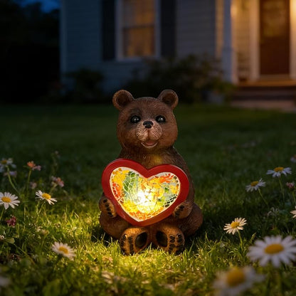Solar Bear Garden Statues Decor for Outdoor, Brown Bear Figurine Lights for Lawn Patio Yard Decoration - Unique Christmas Housewarming Gift for Grandma Wowen Mom