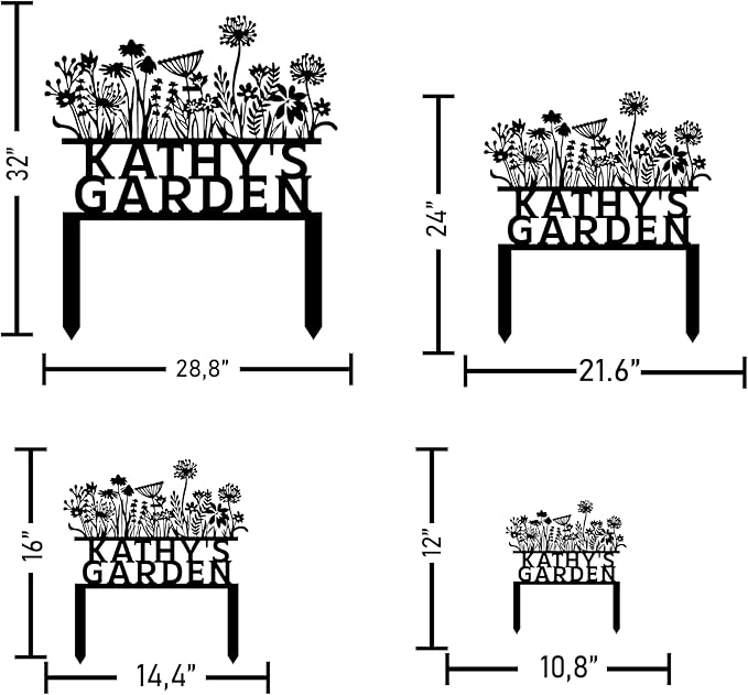 Personalized Flowers Garden Sign with Stakes, Custom Flowers Metal Garden Decor, Sign for Flower Beds, Metal Yard Art, Gift for Grandmother, Gift for Mom, Patio Garden Decorations, Housewarming Gift