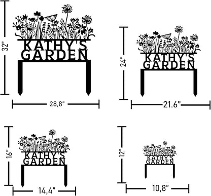 Personalized Flowers Garden Sign with Stakes, Custom Flowers Metal Garden Decor, Sign for Flower Beds, Metal Yard Art, Gift for Grandmother, Gift for Mom, Patio Garden Decorations, Housewarming Gift