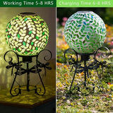Stargarden Solar Gazing Ball, 10" Mosaic Gazing Ball,Glass Gazing Globe with Metal Stand, Decorative Solar Globes for Patio, Lawn, Garden Decor(Green Leaf)