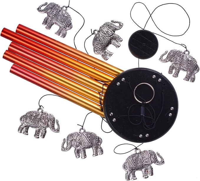 Elephant Wind Chimes Outdoor/Indoor Decor - Pure Hand-Made Mobile Romantic Wind Catcher, 28" Elephants Wind Chimes for Home, Xmas, Gift for Mom, Balcony, Patio, Garden Decoration(6 Elephants, 5 Tubes)