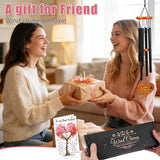 Wind Chimes for Outside for Women - 25.5" Friendship Wind Chime with Wood Plaque & Greeting Card Outdoor Garden Decor for Birthday Christmas BFF Bestie Gifts