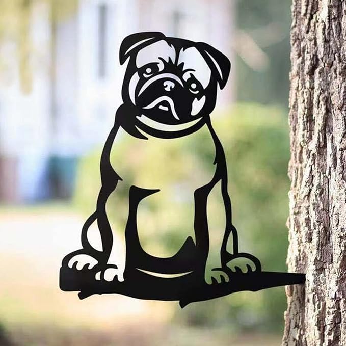 Metal Garden Dog Statue Ornament Gift Metal Art Dog Silhouette Decoration Steel Dogs Statue Decorative Garden Stakes for Yard, Lawn, Patio, Pathway (Bulldog)