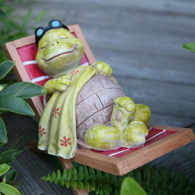 Garden Ornaments Outdoor Garden Animal Sculpture Creative Tortoise Leisure Chair Resin Statue Cute Animal Pastoral Decoration Home Ornament Crafts Garden Ornaments