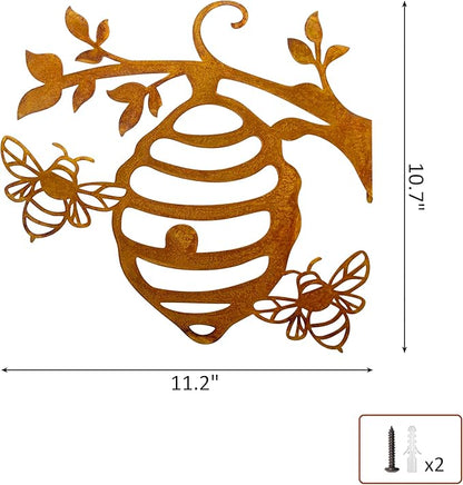Metal Rusty Bee & Honeycomb Metal Garden Sculpture Outdoor Yard Art Ornament Exquisite Animal BeeTree Stake Decoration for Home Garden Yard Outdoor 11.2x10.7inch