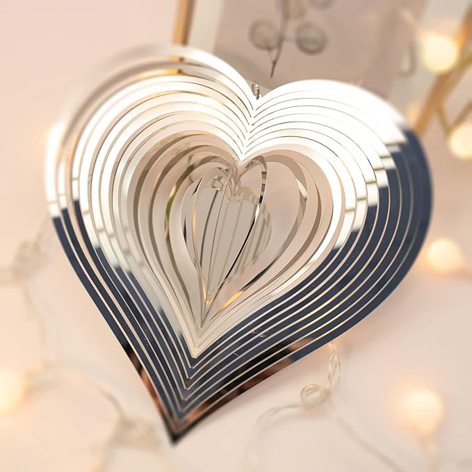 ADOVE Stainless Steel Garden Wind Spinner Hanging Kinetic Wind Sculpture Garden Decor for Indoor Outdoor (Silver 8-inch)