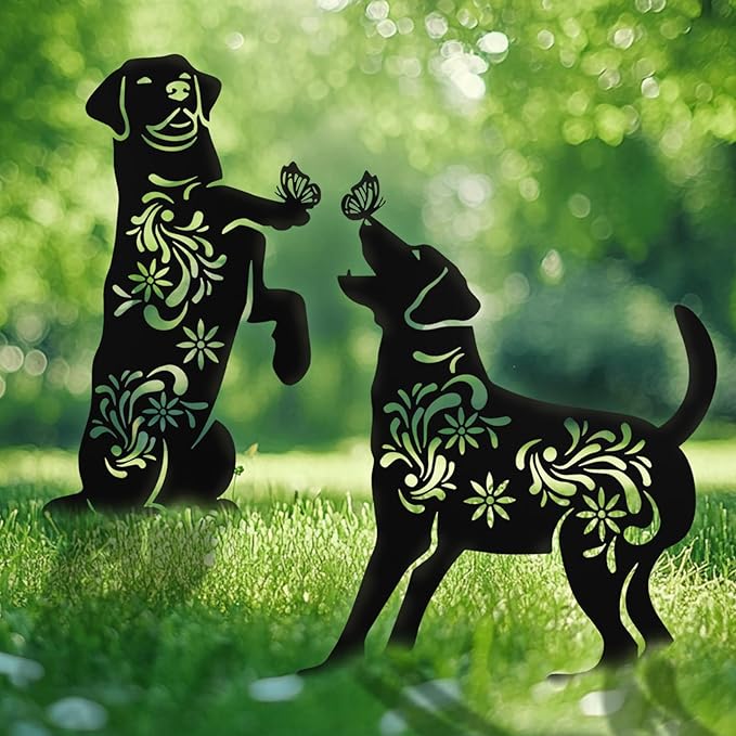 Dog Metal Garden Decor for Outside, 2 Pack 17" Garden Stakes Decorative, Black Silhouette Yard Decor for Dog Lovers Outside, Outdoor, Patio, Lawn Ornaments