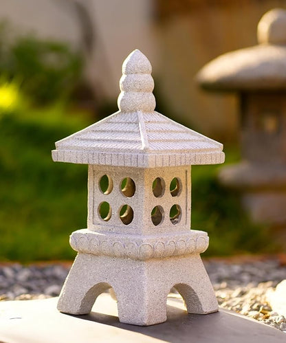 Nacome Solar Pagoda Garden Statues:15.7 inches Outdoor Waterproof Resin Zen Decor for Landscape Balcony Patio Porch Yard Ornament(Gray)