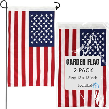Iconikal 2-Pack Garden Yard Flag, USA American Flag, 12 x 18-Inch Landscaping Patriotic Decor Accent Banner Pennant
