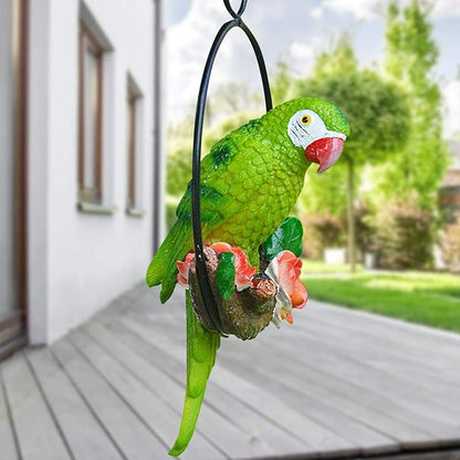 Parrot Decoration | Garden Sculpture Wall Decorations | Innovative Iron Ring Hanging Bird Statue-B