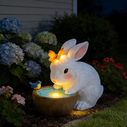 Solar Bunny Garden Outdoor Statues Decor, Rabbit with Butterfly and LED Lights Garden Decor for Home House, Yard Art Lawn, Ornaments, Porch Patio, Balcony - Birthday Gifts for Grandma Mom Women