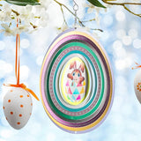 Chunful 3D Easter Bunny Wind Spinners Outdoor Hanging Ornament Gifts 10 Inch Kinetic Hanging Sculpture for Outdoor Indoor Garden Decoration Yard Art(Egg Style)