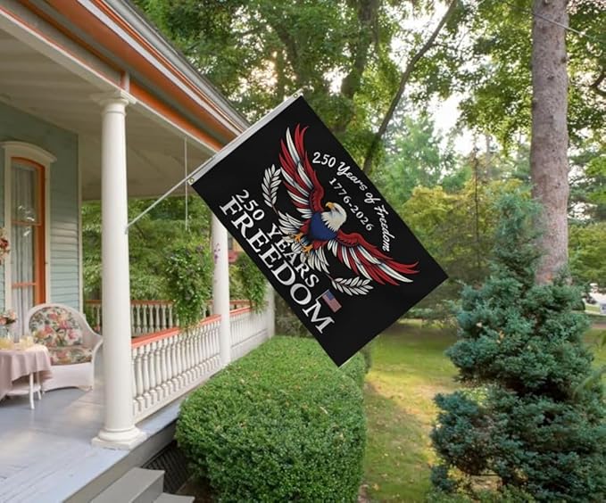 250 Years Of Freedom Blue Flags 5X8Ft, 250th Birthday Flag, Men Women Banner,Vibrant Colors, Double Stitched with 2 Brass Grommets, Bar Garden Street Decoration, GYM, Office Decor,Indoor Outdoor Use,Gifts. (Black, 5x8ft)