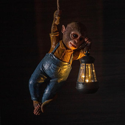 Outdoor Monkey Sculpture Hanging Monkey Garden Statue with Solar Lantern, 13 x 5.5 x 3.93 inches, Decorative Resin Outdoor Sculpture