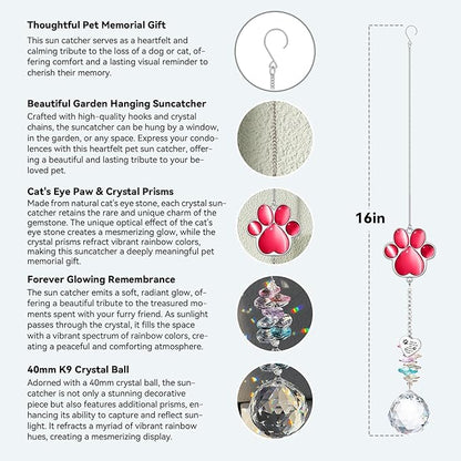 Dog Memorial Gifts for Loss of Dog, Pet Memorial Gifts for Dogs, Thoughtful Bereavement Remembrance Crystal Suncatcher with Sympathy Card (Rose Red)