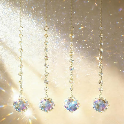 Window Sun Catcher Hanging - Glass Prism Rainbow Maker with Crystal Bead Chain, Suncatcher for Windows, Colorful Light Reflector Decor for Home Bedroom Balcony Garden