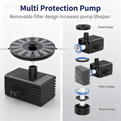 Solar Fountain with LED Lights 6 Nozzles 18CM, Solar Powered Water Floating Pump 50-80CM Spray Height, Large Illuminated Circulation Kit for Bird Bath, Pond, Garden, Pool