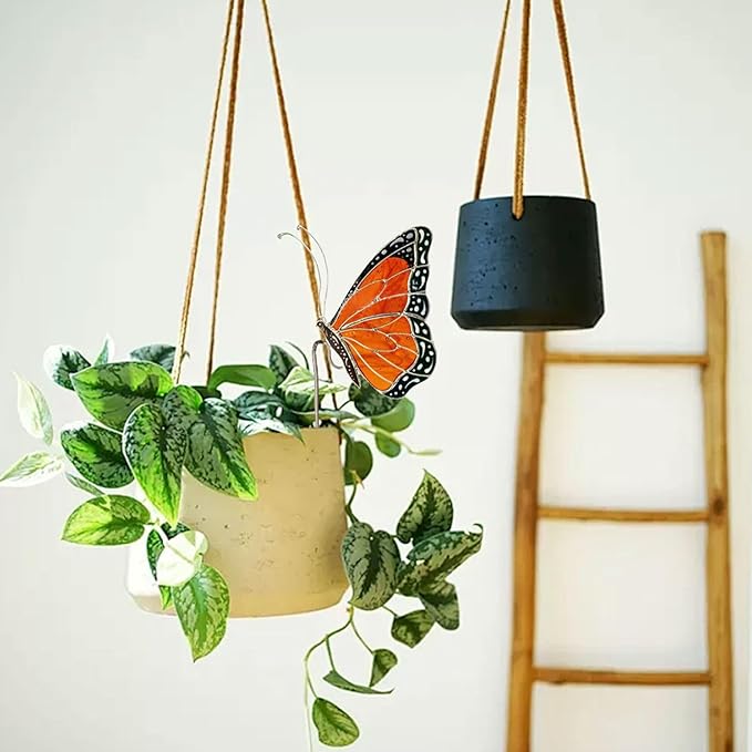 Stained Butterfly Plant Sun Catcher for Gardens, Or Patios Plant Gifts (Orange)