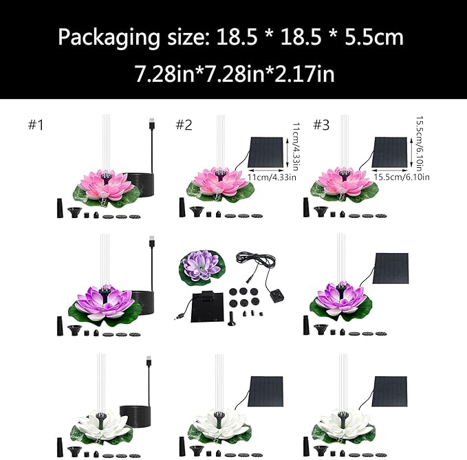 Solar Garden Fountain Water Lilies Designs Outdoor Bird Bath Accessories Suitable for Patios and Fish Pond Fish Pond Accessories